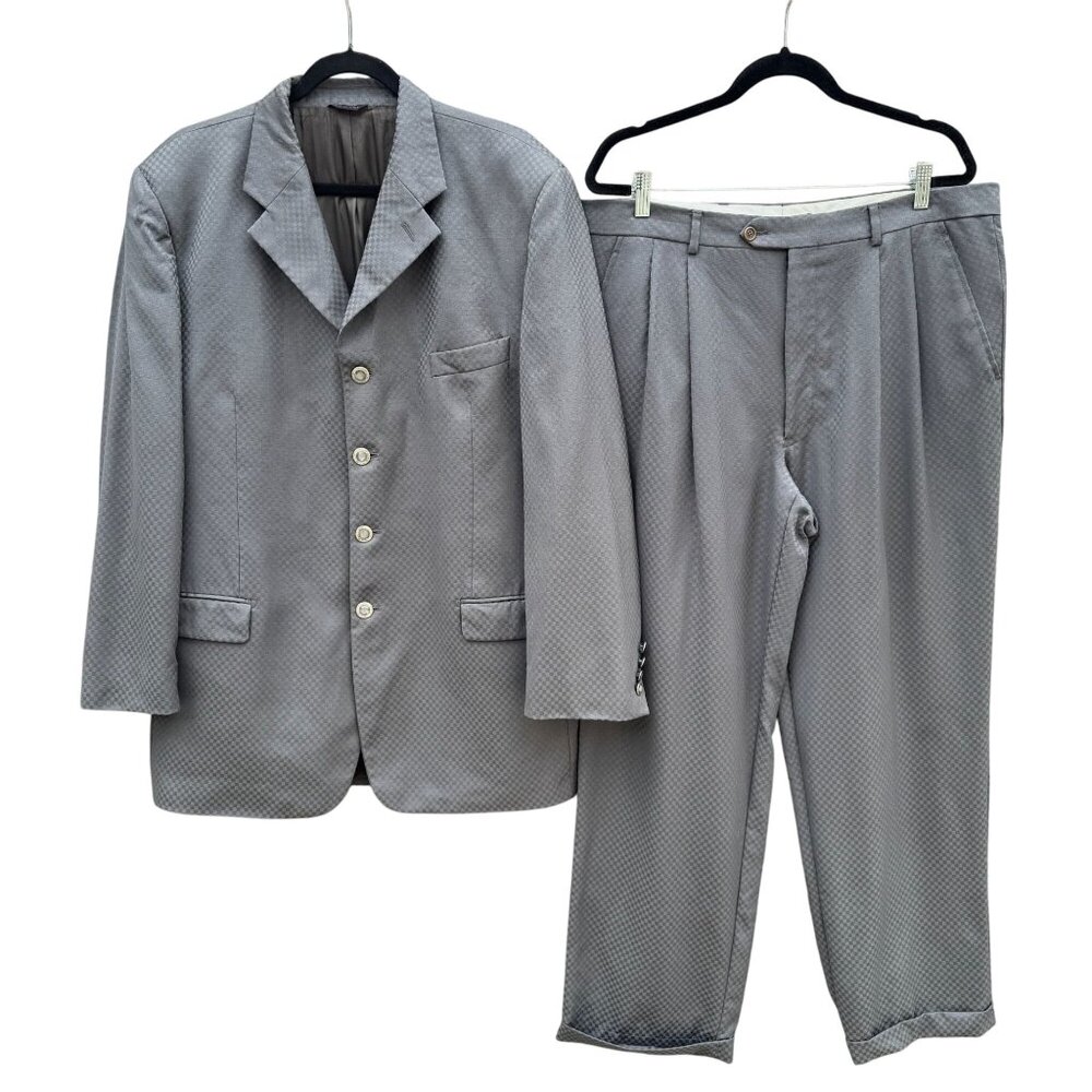 Vintage 90s M2 Italian Tailoring Super 100s Tessilstrona Wool Suit Gray Mens 42L